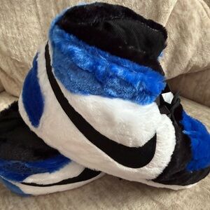 Nike Blue and White Plush Slippers with Black Accents